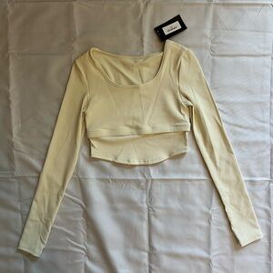 White/Cream Long Sleeve Athletic Crop Top